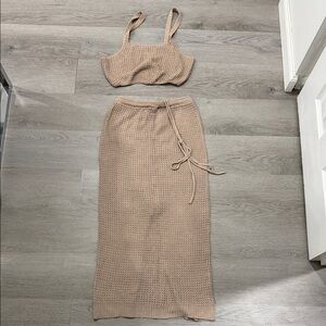 Elegant Tan Knit Skirt Set